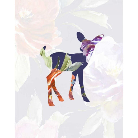 Purple Floral Fawn White Modern Wood Framed Art Print by Moss, Tara