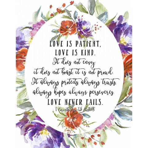 1 Corinthians 13 4, 7-8 White Modern Wood Framed Art Print by Moss, Tara