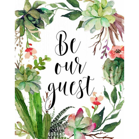 Be Our Guest Wreath Black Modern Wood Framed Art Print with Double Matting by Moss, Tara