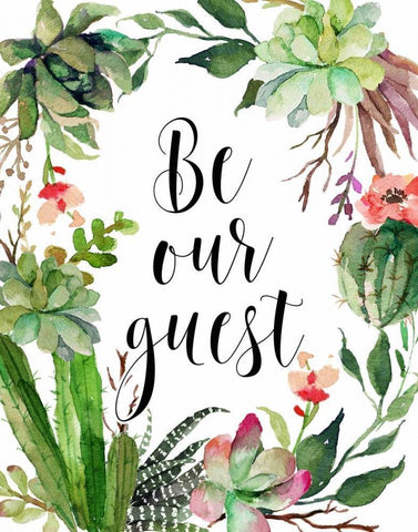 Be Our Guest Wreath White Modern Wood Framed Art Print with Double Matting by Moss, Tara