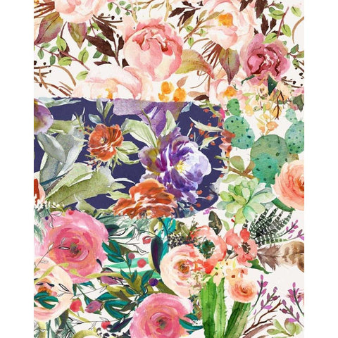 Multiple Florals Collage Gold Ornate Wood Framed Art Print with Double Matting by Moss, Tara