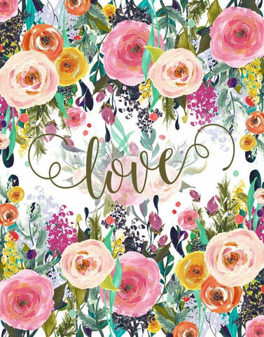 Love Colorful Florals White Modern Wood Framed Art Print with Double Matting by Moss, Tara