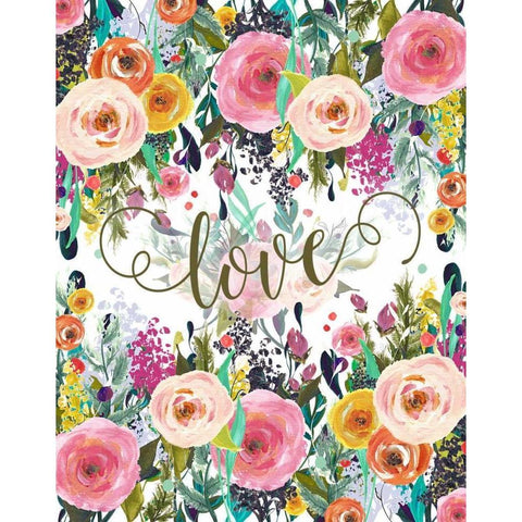 Love Colorful Florals White Modern Wood Framed Art Print by Moss, Tara