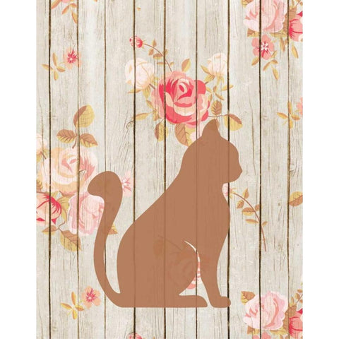 Brown Cat Floral White Modern Wood Framed Art Print by Moss, Tara