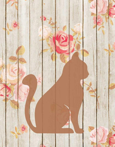 Brown Cat Floral Black Ornate Wood Framed Art Print with Double Matting by Moss, Tara