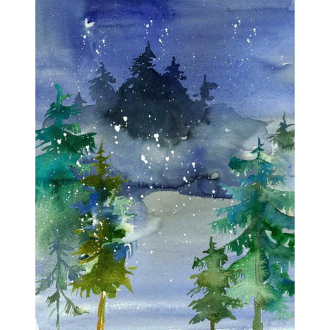 Watercolor Winter Black Modern Wood Framed Art Print with Double Matting by Moss, Tara