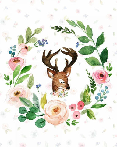 Watercolor Deer Black Ornate Wood Framed Art Print with Double Matting by Moss, Tara