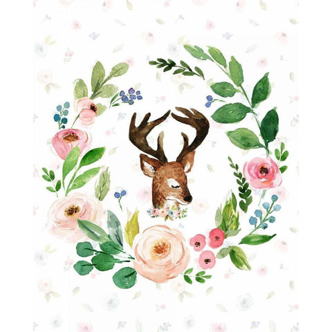 Watercolor Deer White Modern Wood Framed Art Print by Moss, Tara