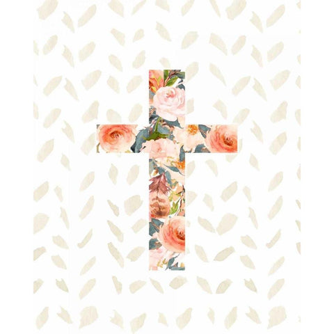 Orange Floral Cross White Modern Wood Framed Art Print by Moss, Tara