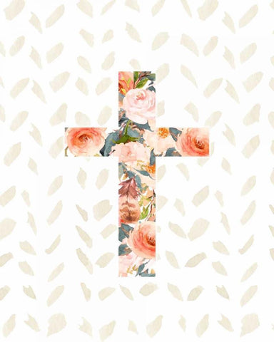 Orange Floral Cross White Modern Wood Framed Art Print with Double Matting by Moss, Tara