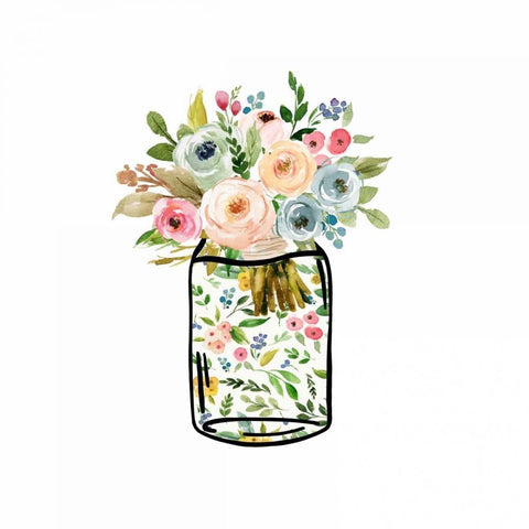 Mason Jar Bouquet White Modern Wood Framed Art Print with Double Matting by Moss, Tara