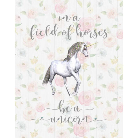 Be a Unicorn Floral White Modern Wood Framed Art Print by Moss, Tara