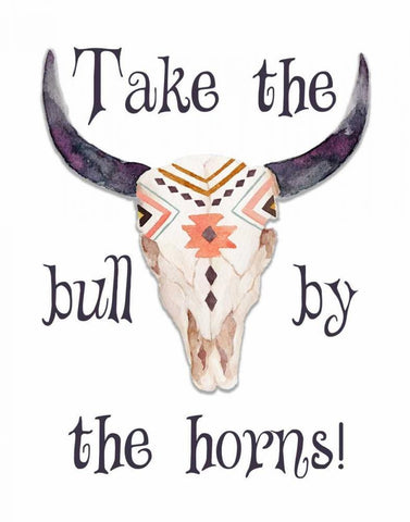 Bull by the Horns Black Ornate Wood Framed Art Print with Double Matting by Moss, Tara