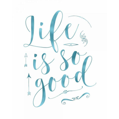 Life is So Good - Blue Gold Ornate Wood Framed Art Print with Double Matting by Moss, Tara