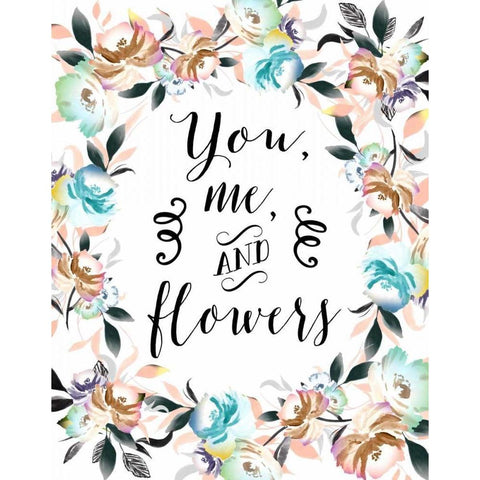 You Me and Flowers White Modern Wood Framed Art Print by Moss, Tara