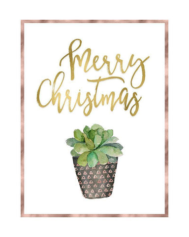 Merry Christmas Succulent Black Ornate Wood Framed Art Print with Double Matting by Moss, Tara