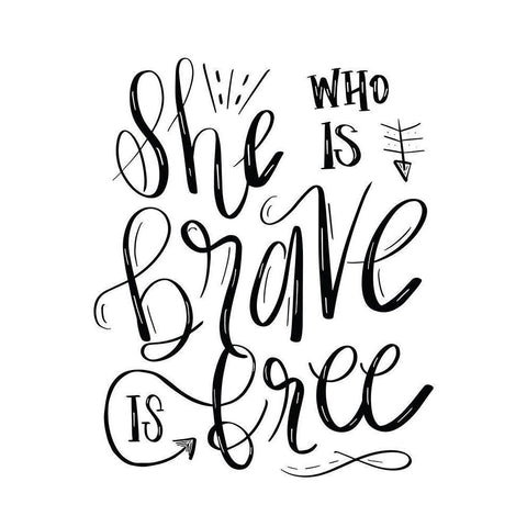 She Who is Brave - Hand Lettered Gold Ornate Wood Framed Art Print with Double Matting by Moss, Tara