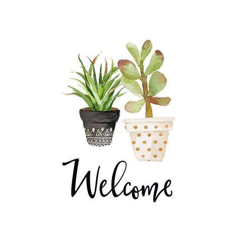 Welcome Succulents Black Modern Wood Framed Art Print with Double Matting by Moss, Tara