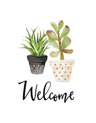 Welcome Succulents Black Ornate Wood Framed Art Print with Double Matting by Moss, Tara