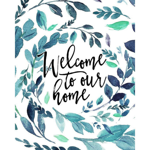 Welcome to Our Home - Blue White Modern Wood Framed Art Print by Moss, Tara