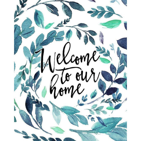 Welcome to Our Home - Blue Black Modern Wood Framed Art Print by Moss, Tara