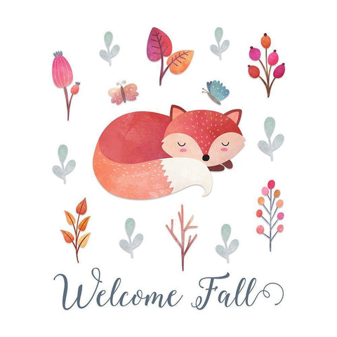 Welcome Fall Fox White Modern Wood Framed Art Print with Double Matting by Moss, Tara