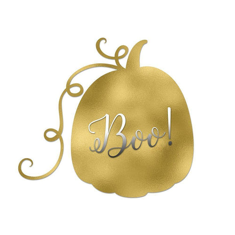 Boo Gold Pumpkin White Modern Wood Framed Art Print by Moss, Tara