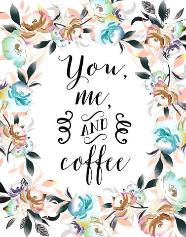 You, Me and Coffee Black Ornate Wood Framed Art Print with Double Matting by Moss, Tara