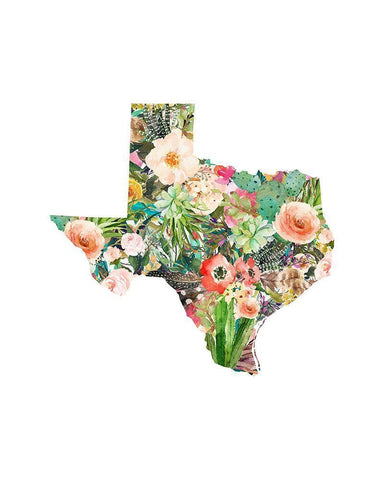 Texas Floral Collage III White Modern Wood Framed Art Print with Double Matting by Moss, Tara