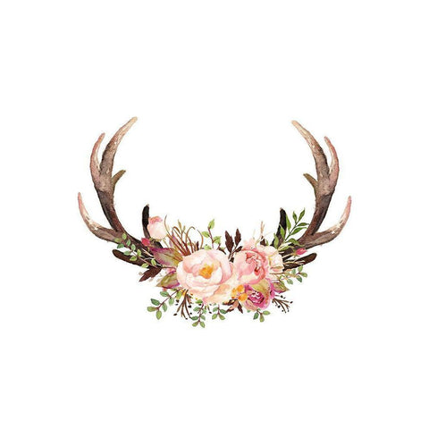 Floral Antlers Black Modern Wood Framed Art Print with Double Matting by Moss, Tara