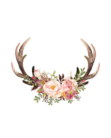 Floral Antlers Black Ornate Wood Framed Art Print with Double Matting by Moss, Tara