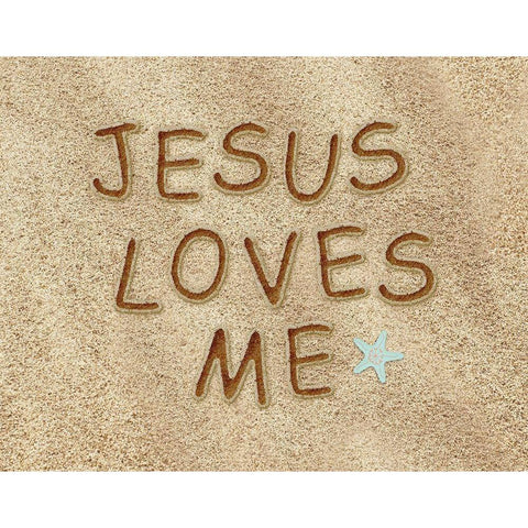 Jesus Loves Me Sand Black Modern Wood Framed Art Print with Double Matting by Moss, Tara