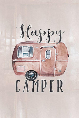 Happy Camper White Modern Wood Framed Art Print with Double Matting by Moss, Tara