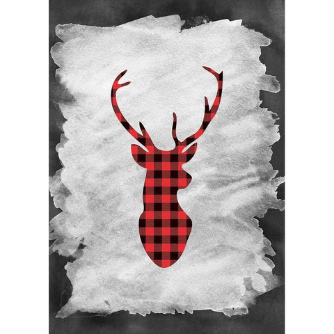 Plaid Deer Head Black Modern Wood Framed Art Print with Double Matting by Moss, Tara