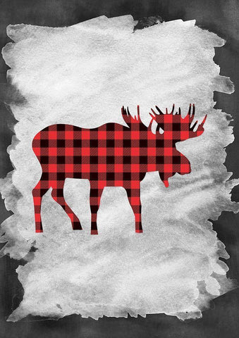 Plaid Moose White Modern Wood Framed Art Print with Double Matting by Moss, Tara