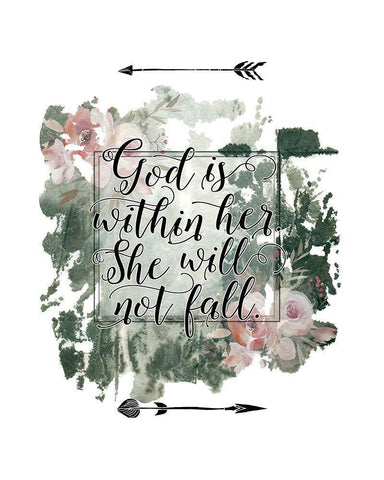 God is Within Her Floral White Modern Wood Framed Art Print with Double Matting by Moss, Tara