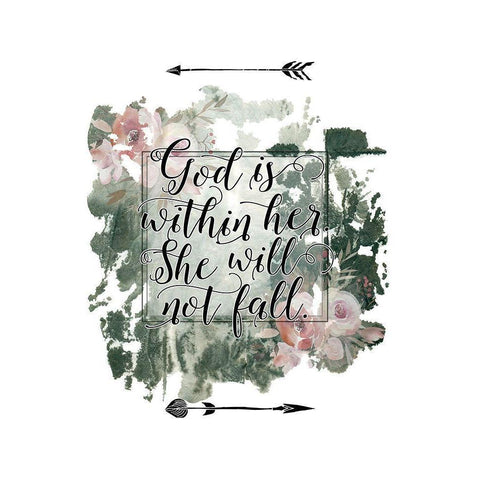 God is Within Her Floral White Modern Wood Framed Art Print by Moss, Tara