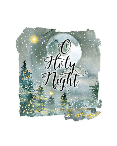 O Holy Night Watercolor White Modern Wood Framed Art Print with Double Matting by Moss, Tara