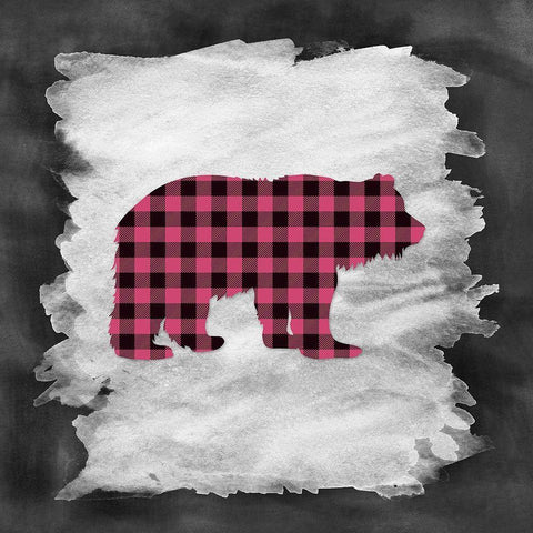 Pink Plaid Bear White Modern Wood Framed Art Print with Double Matting by Moss, Tara