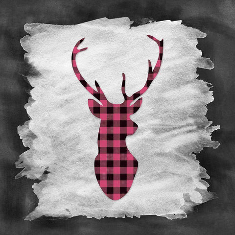 Pink Plaid Deer White Modern Wood Framed Art Print with Double Matting by Moss, Tara