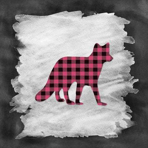 Pink Plaid Fox White Modern Wood Framed Art Print by Moss, Tara