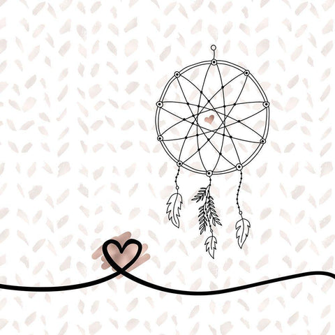 Dream Catcher Hearts and Pattern White Modern Wood Framed Art Print by Moss, Tara