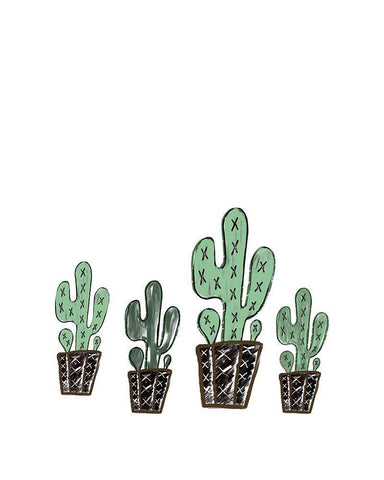 Cactus Set White Modern Wood Framed Art Print with Double Matting by Moss, Tara