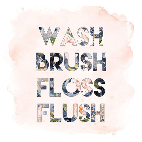 Wash, Brush, Floss, Flush Black Ornate Wood Framed Art Print with Double Matting by Moss, Tara