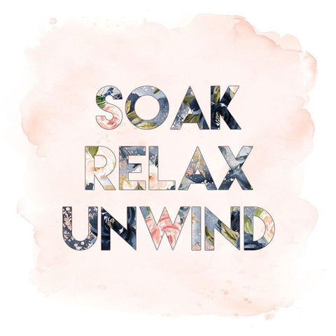 Soak, Relax, Unwind White Modern Wood Framed Art Print by Moss, Tara