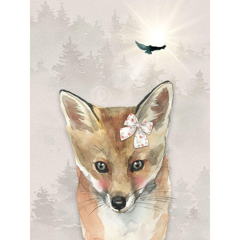 Baby Girl Fox Gold Ornate Wood Framed Art Print with Double Matting by Moss, Tara