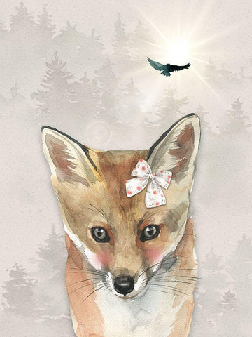 Baby Girl Fox White Modern Wood Framed Art Print with Double Matting by Moss, Tara