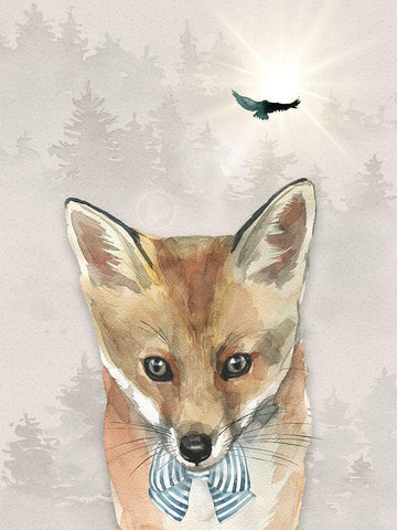 Baby Boy Fox White Modern Wood Framed Art Print with Double Matting by Moss, Tara