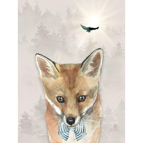 Baby Boy Fox Black Modern Wood Framed Art Print with Double Matting by Moss, Tara