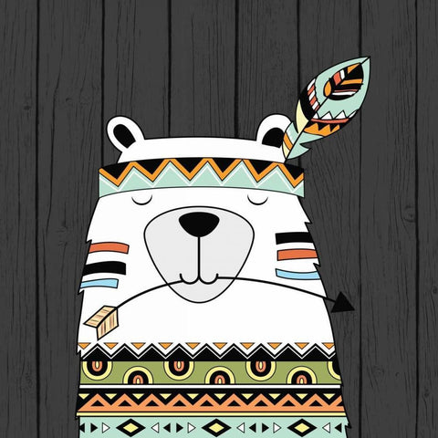 Tribal Bear White Modern Wood Framed Art Print with Double Matting by Robinson, Tamara